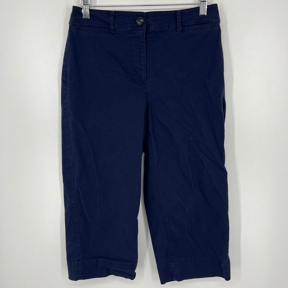 Talbots Womens 4P Navy Blue Wide Leg Crop Chino Pants Solid Cotton